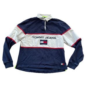 Vintage 90s Style Tommy Hilfiger Tommy Jeans Big Logo Rugby Sweatshirt Medium